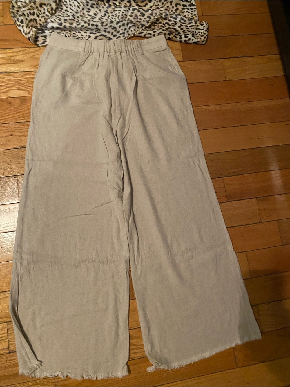 Max Studio Beige Wide-Leg Linen Blend Pants